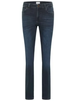 Jean Crosby slim en coton mélangé bleu indigo à effet délavé avec rivets noirs