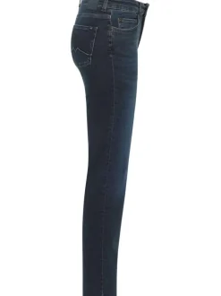 Jean Crosby slim en coton mélangé bleu indigo à effet délavé avec rivets noirs