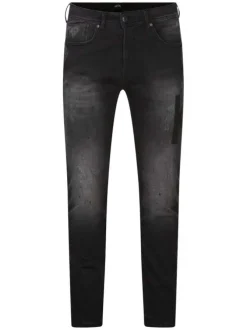 Jean Daxko en coton anthracite tacheté à coupe slim avec logos de la marque