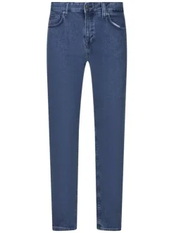 Jean Delaware en coton indigo avec une coupe droite et des passants pour ceinture