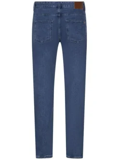 Jean Delaware en coton indigo avec une coupe droite et des passants pour ceinture