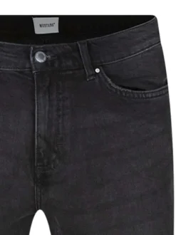 Jean en coton anthracite délavé avec une coupe droite et des rivets argentés