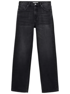 Jean en coton anthracite uni avec une coupe droite et des poches