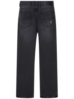 Jean en coton anthracite uni avec une coupe droite et un patch d'authenticité
