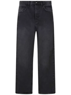 Jean en coton anthracite uni avec une coupe droite et un patch d'authenticité