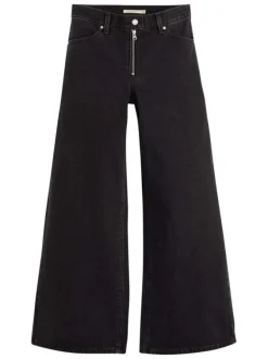Jean en coton anthracite uni coupe flare pourvu de multiples poches