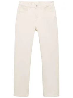 Jean en coton beige avec une coupe droite et des passants pour ceinture