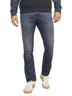 Jean en coton biologique bleu indigo délavé aux cuisses à coupe regular fit