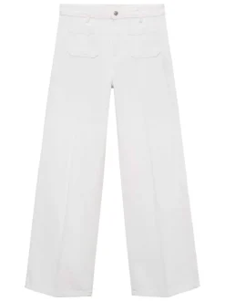 Jean en coton blanc uni à coupe large avec des poches plaquées à l'avant