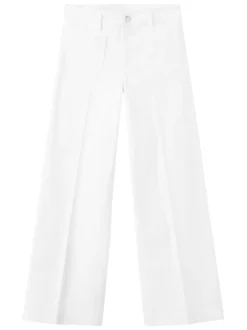 Jean en coton blanc uni pourvu d'une coupe bootcut et d'une taille haute