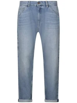 Jean en coton bleu avec une coupe droite et une fermeture zippée avec bouton