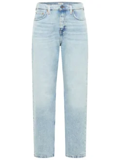 Jean en coton bleu ciel délavé avec 5 poches et une coupe droite