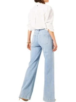 Jean en coton bleu ciel uni pourvu d'une coupe bootcut et d'une taille haute