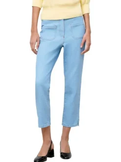 Jean en coton bleu à coupe droite pourvu de coutures contrastées