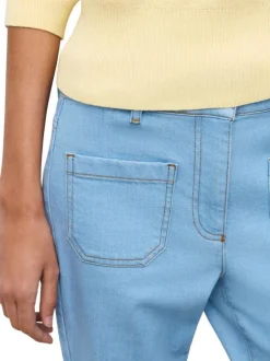 Jean en coton bleu à coupe droite pourvu de coutures contrastées