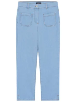 Jean en coton bleu à coupe droite pourvu de coutures contrastées