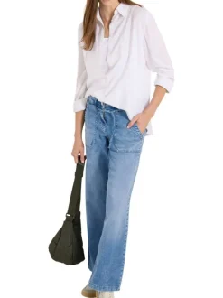 Jean en coton bleu denim pourvu d'une ceinture intégrée à nouer