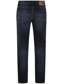 Jean en coton bleu délavé avec une coupe regular et une taille intermédiaire