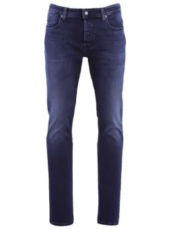Jean en coton bleu délavé avec une coupe regular et une taille intermédiaire