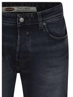 Jean en coton bleu délavé avec une coupe regular et une taille intermédiaire