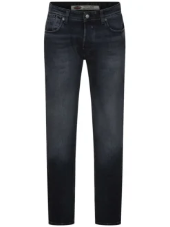 Jean en coton bleu délavé avec une coupe regular et une taille intermédiaire