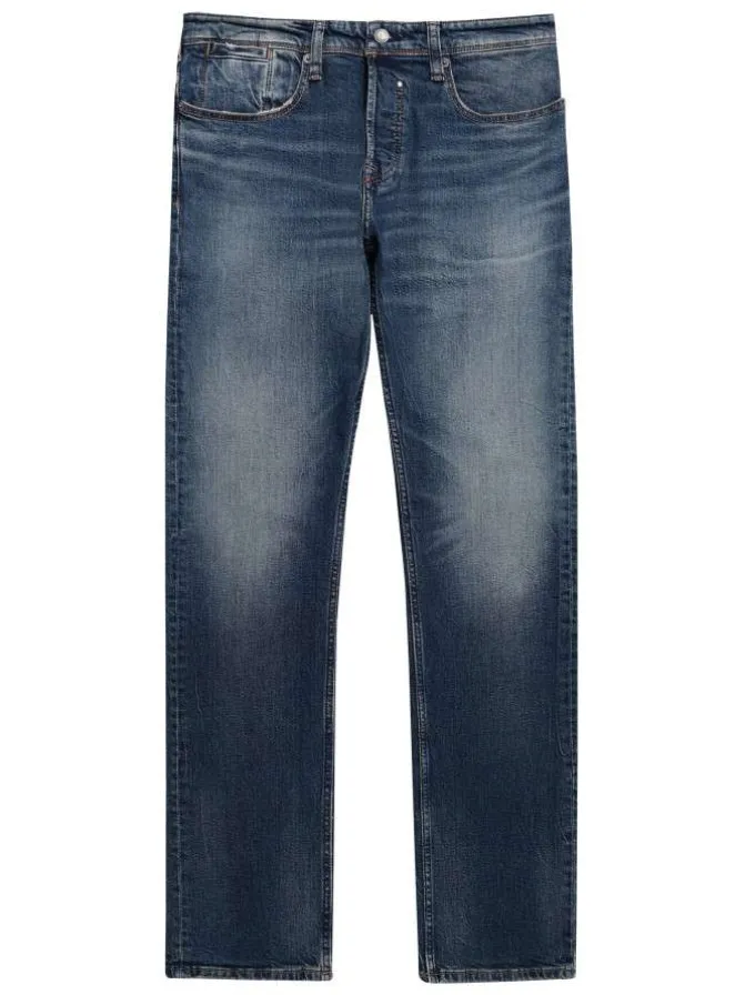 Jean en coton bleu délavé avec une coupe regular fit et à 5 poches