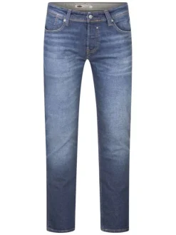 Jean en coton bleu délavé fermé par des boutons avec une coupe regular fit