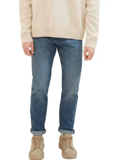 Jean en coton bleu indigo délavé aux cuisses avec une coupe slim fit