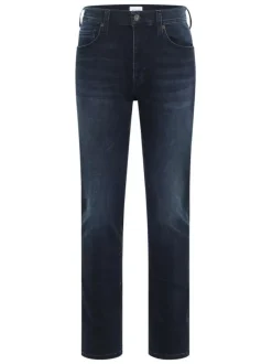 Jean en coton bleu indigo délavé aux cuisses à coupe slim et à taille mi-haute