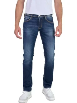 Jean en coton bleu indigo délavé aux genoux avec une coupe slim fit
