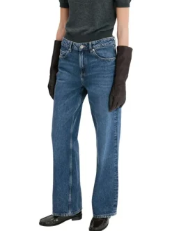 Jean en coton bleu indigo délavé avec une coupe bootcut et 5 poches