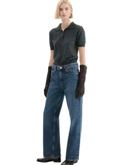Jean en coton bleu indigo délavé avec une coupe bootcut et 5 poches