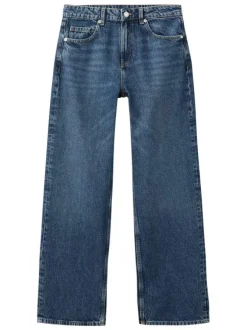 Jean en coton bleu indigo délavé avec une coupe bootcut et 5 poches