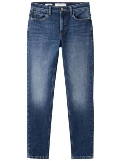 Jean en coton bleu indigo délavé avec une coupe slim et 5 poches