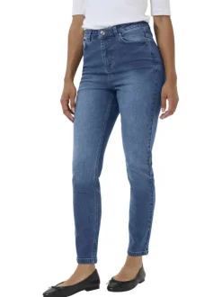 Jean en coton bleu indigo délavé avec une coupe slim et 5 poches