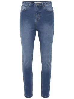 Jean en coton bleu indigo délavé avec une coupe slim et 5 poches