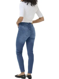 Jean en coton bleu indigo délavé avec une coupe slim et 5 poches