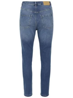 Jean en coton bleu indigo délavé avec une coupe slim et 5 poches
