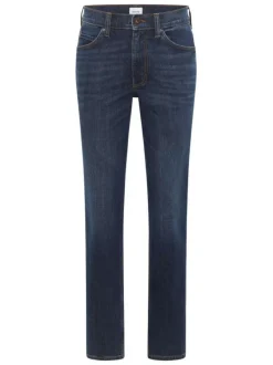 Jean en coton bleu indigo délavé à coupe regular fit et à taille mi-haute