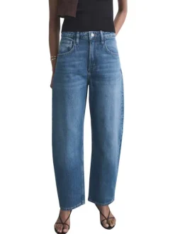 Jean en coton bleu indigo légèrement délavé à coupe barrel et taille haute
