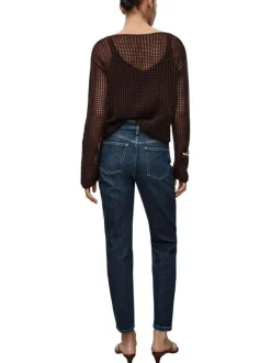 Jean en coton bleu indigo légèrement délavé à coupe mom et taille haute
