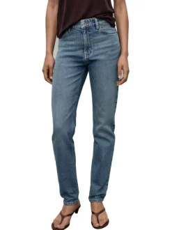 Jean en coton bleu indigo légèrement délavé à coupe mom fit et à taille haute
