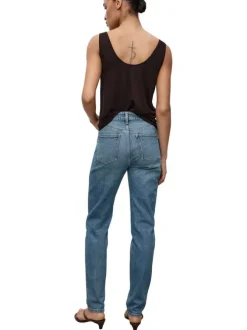 Jean en coton bleu indigo légèrement délavé à coupe mom fit et à taille haute