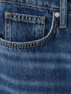 Jean en coton bleu indigo uni avec une coupe droite et 5 poches