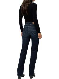 Jean en coton bleu indigo uni à coupe bootcut fermé par deux boutons