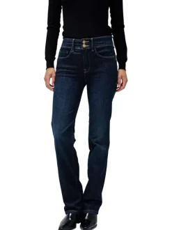 Jean en coton bleu indigo uni à coupe bootcut fermé par deux boutons