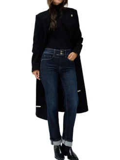 Jean en coton bleu indigo uni à coupe bootcut fermé par deux boutons