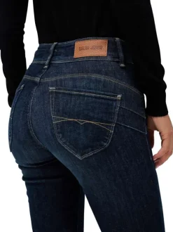 Jean en coton bleu indigo uni à coupe bootcut fermé par deux boutons