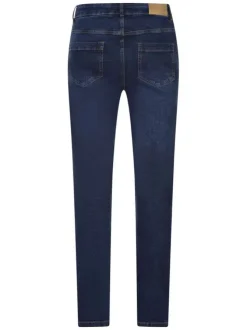 Jean en coton bleu indigo uni à coupe regular fit et à taille intermédiaire