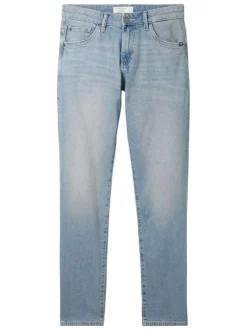 Jean en coton bleu stone délavé aux cuisses avec une coupe slim fit